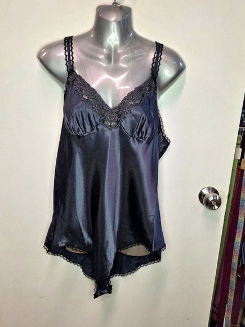 NWOT Vintage 80s 90s French Maid Lace Trim Satin Chemise Size Large Like New